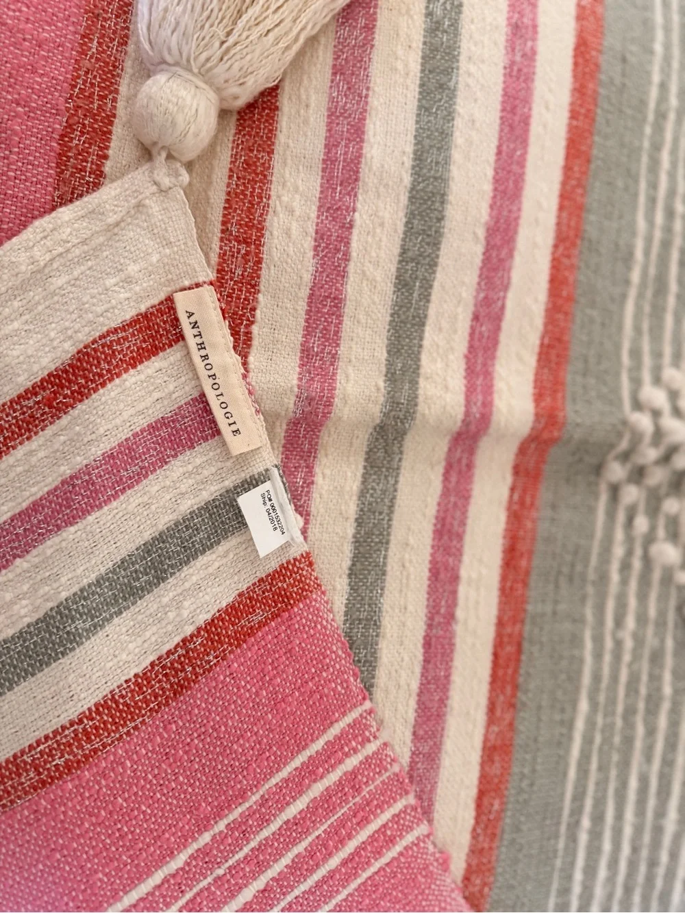 Striped Cotton Bed Runner in Pink, Gray & Cream